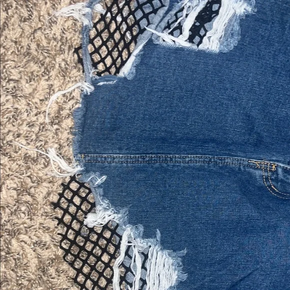Distressed Denim Skirt with Fishnet Detail - Picture 4 of 4